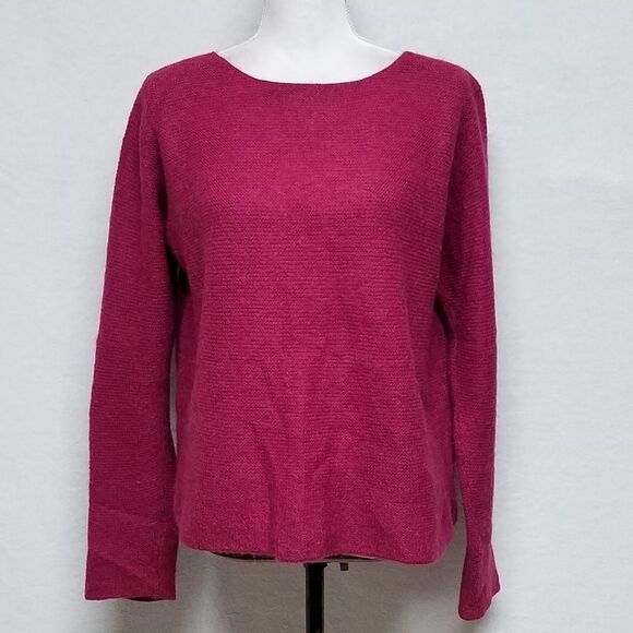 Vintage Eileen Fisher Maroon Kid Mohair Boxy Cut Cropped Sweater Medium - Picture 2 of 10
